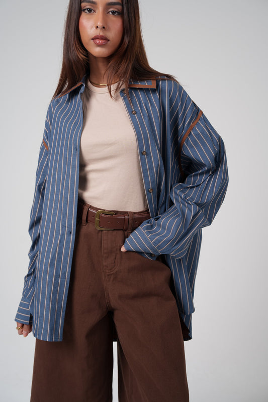Brown & Navy Striped Collar Shirt