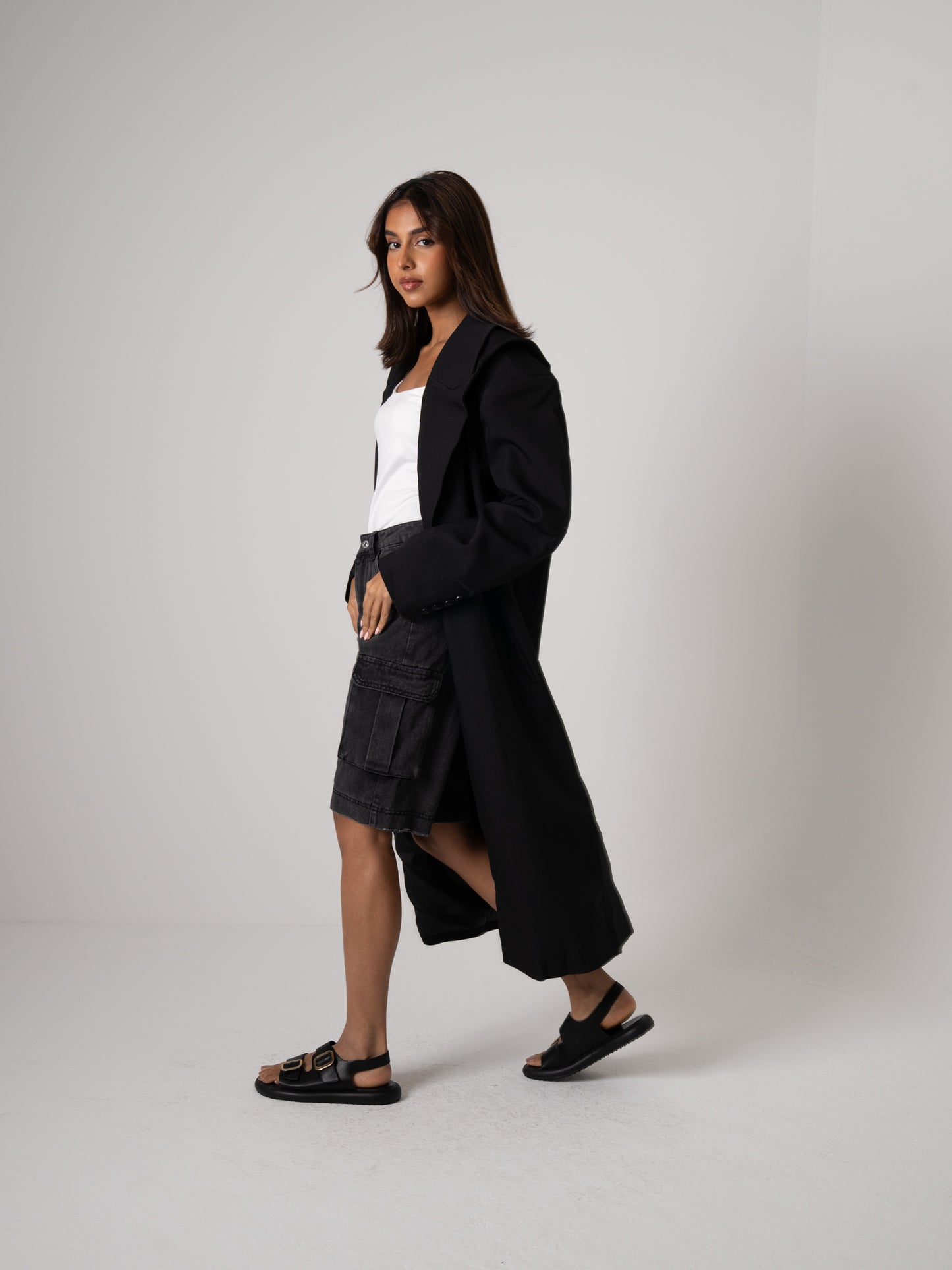 Hooded Black Long Blazer