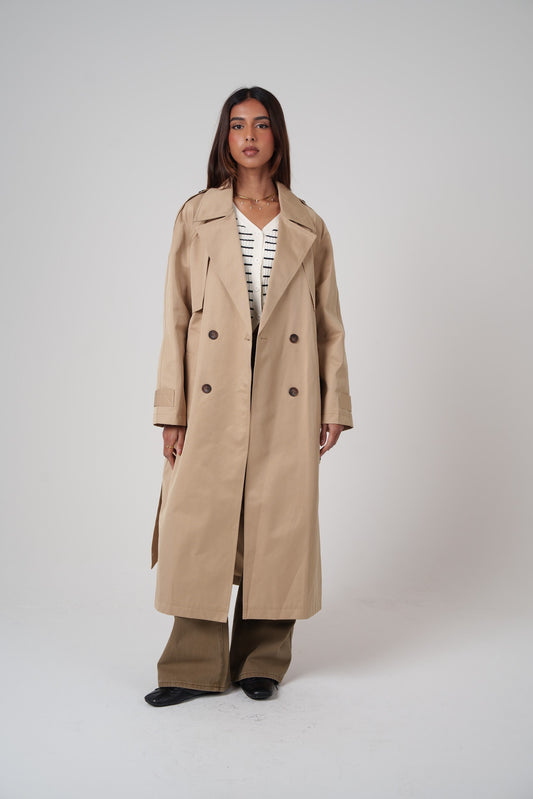 Beige Double Breasted Summer Trench