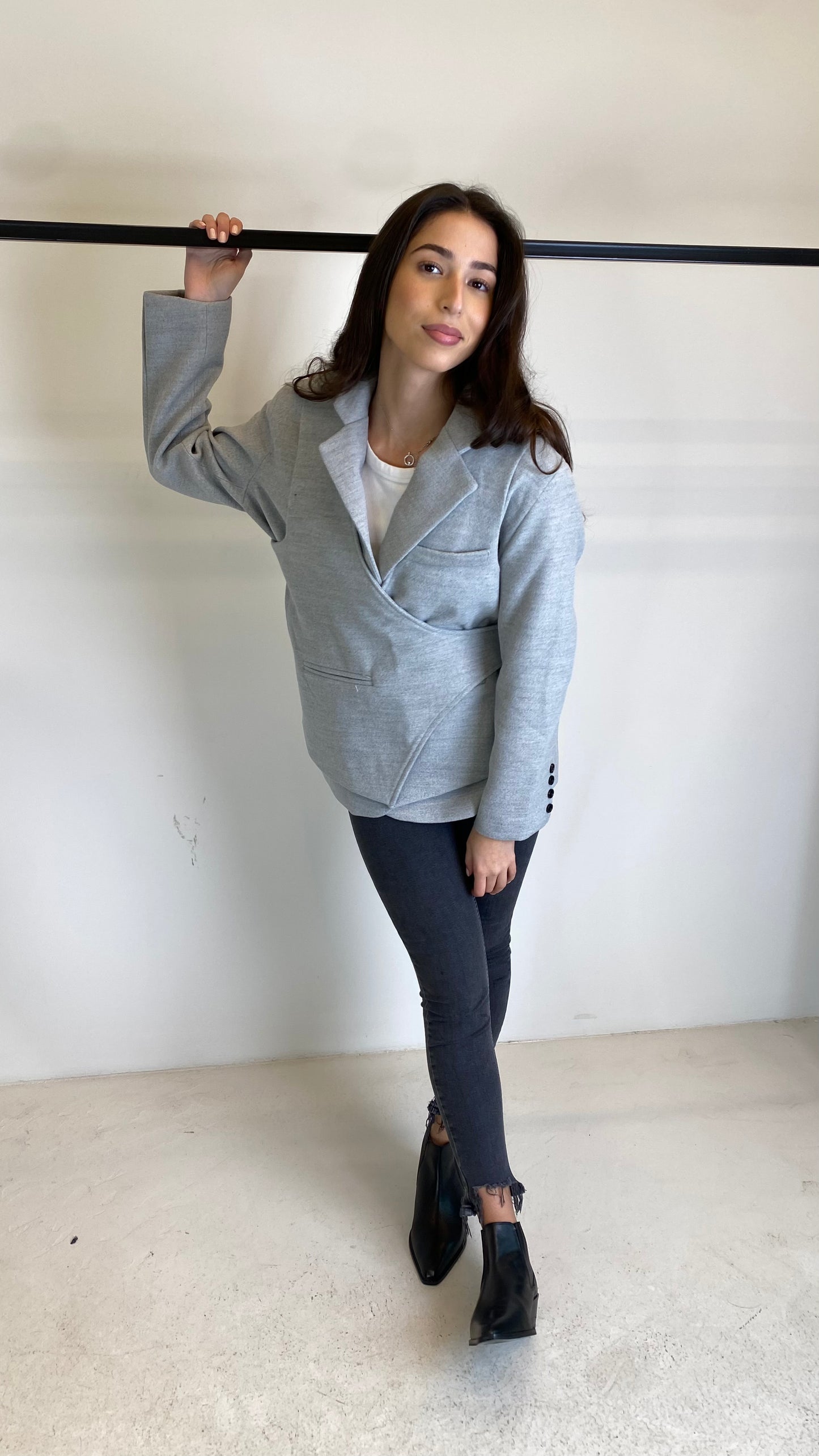 Grey Wool Wrap Blazer