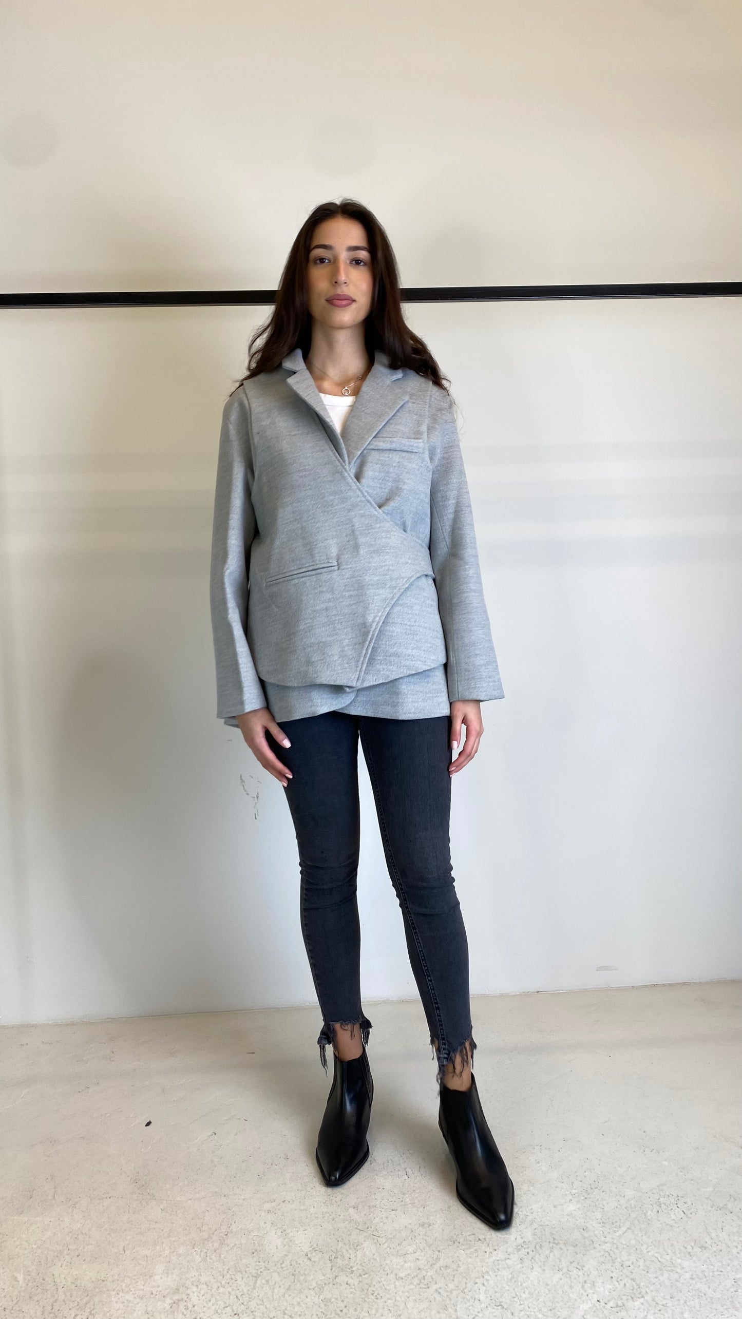 Grey Wool Wrap Blazer