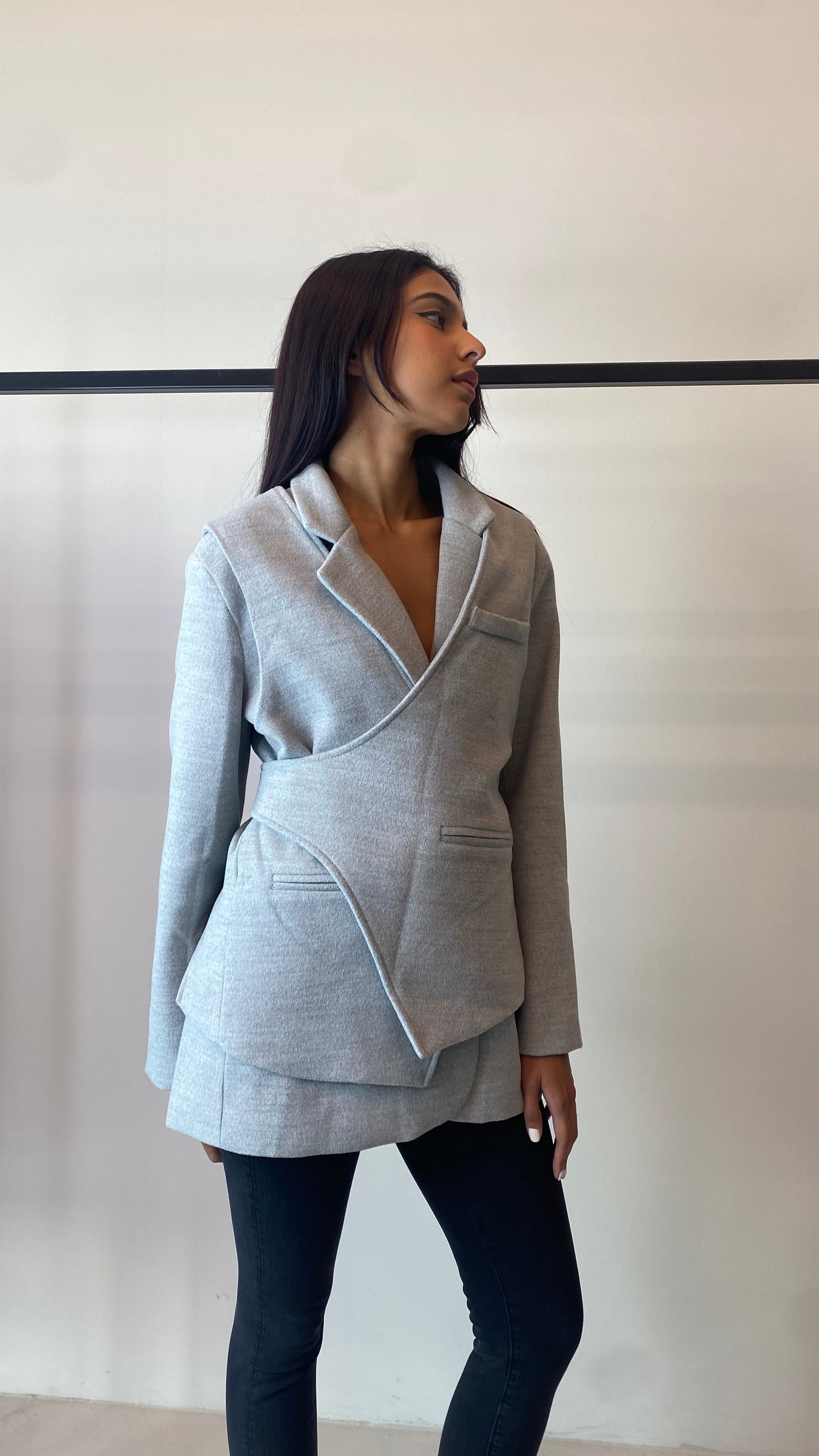 Grey Wool Wrap Blazer