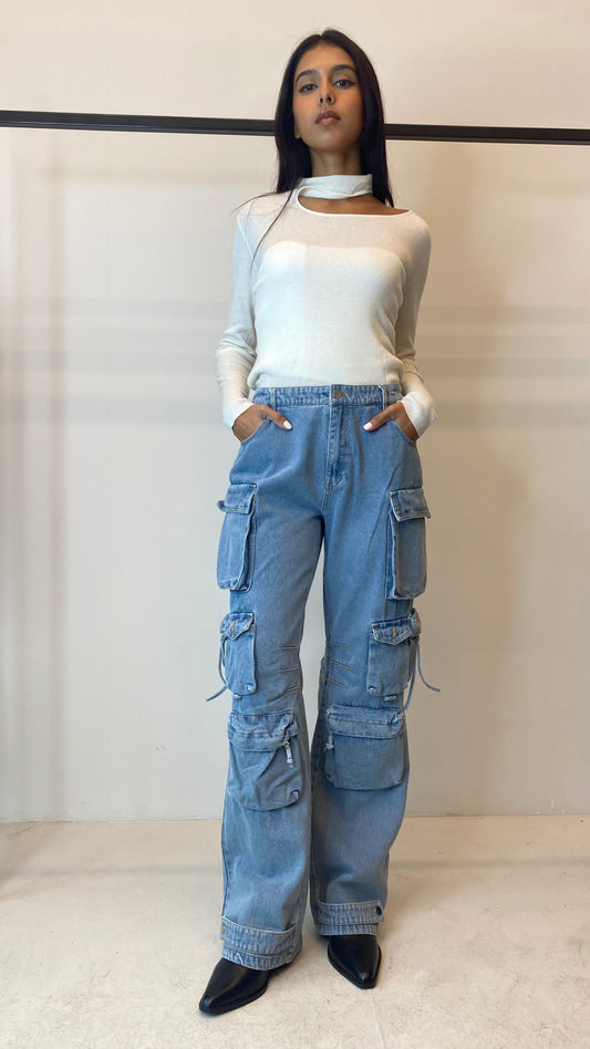 Denim Cargo Pants