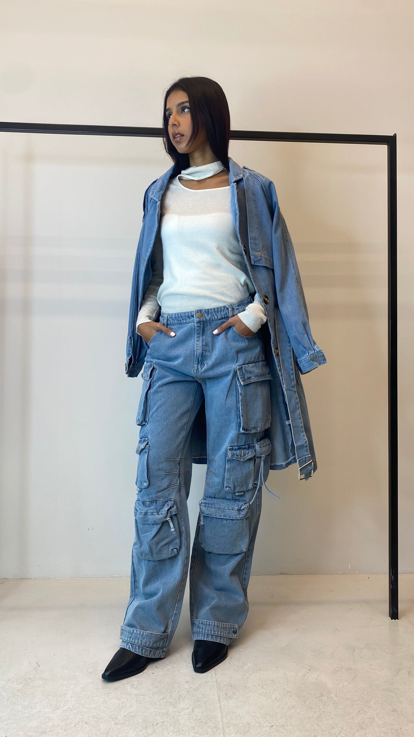 Denim Cargo Pants