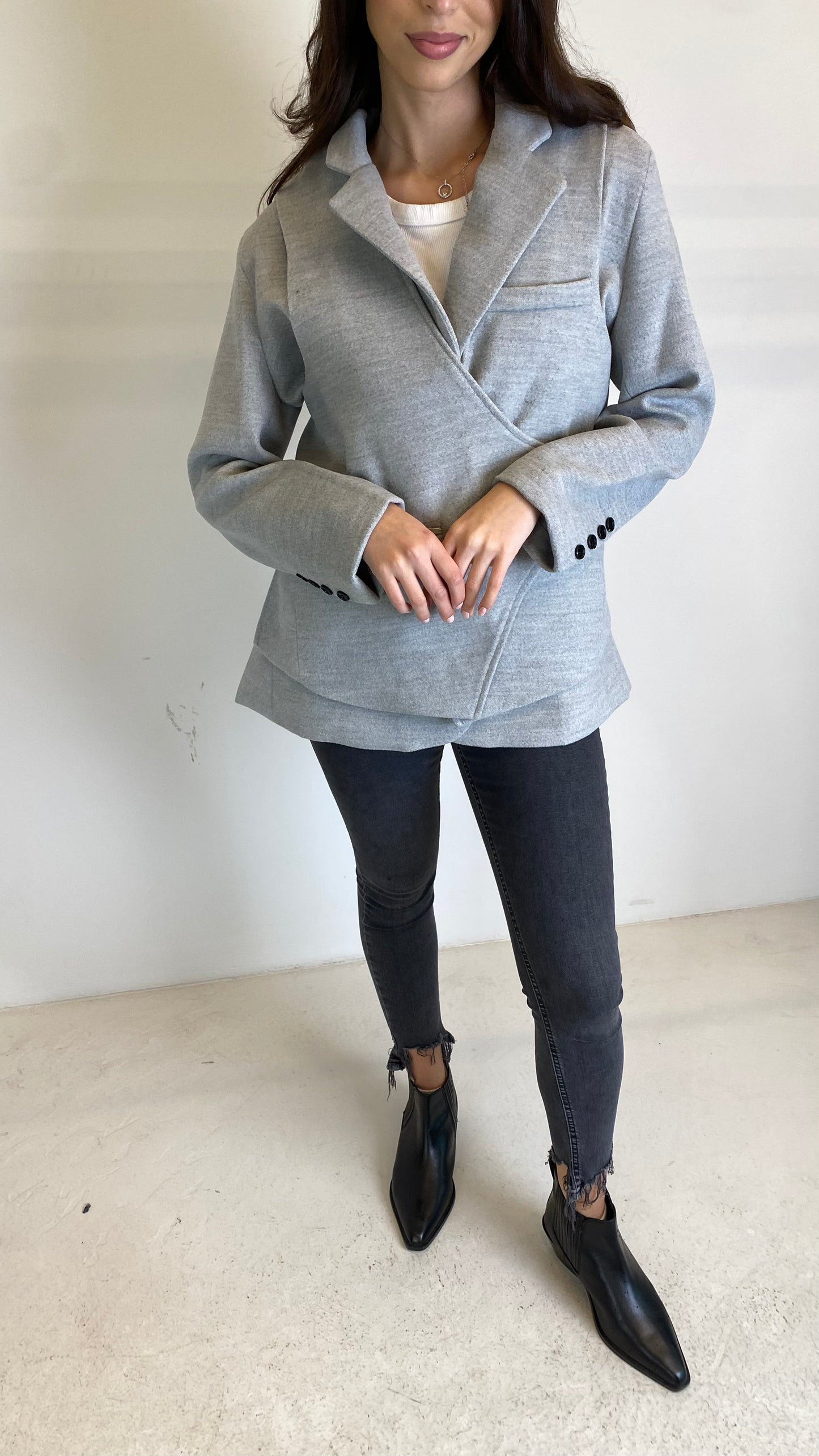 Grey Wool Wrap Blazer