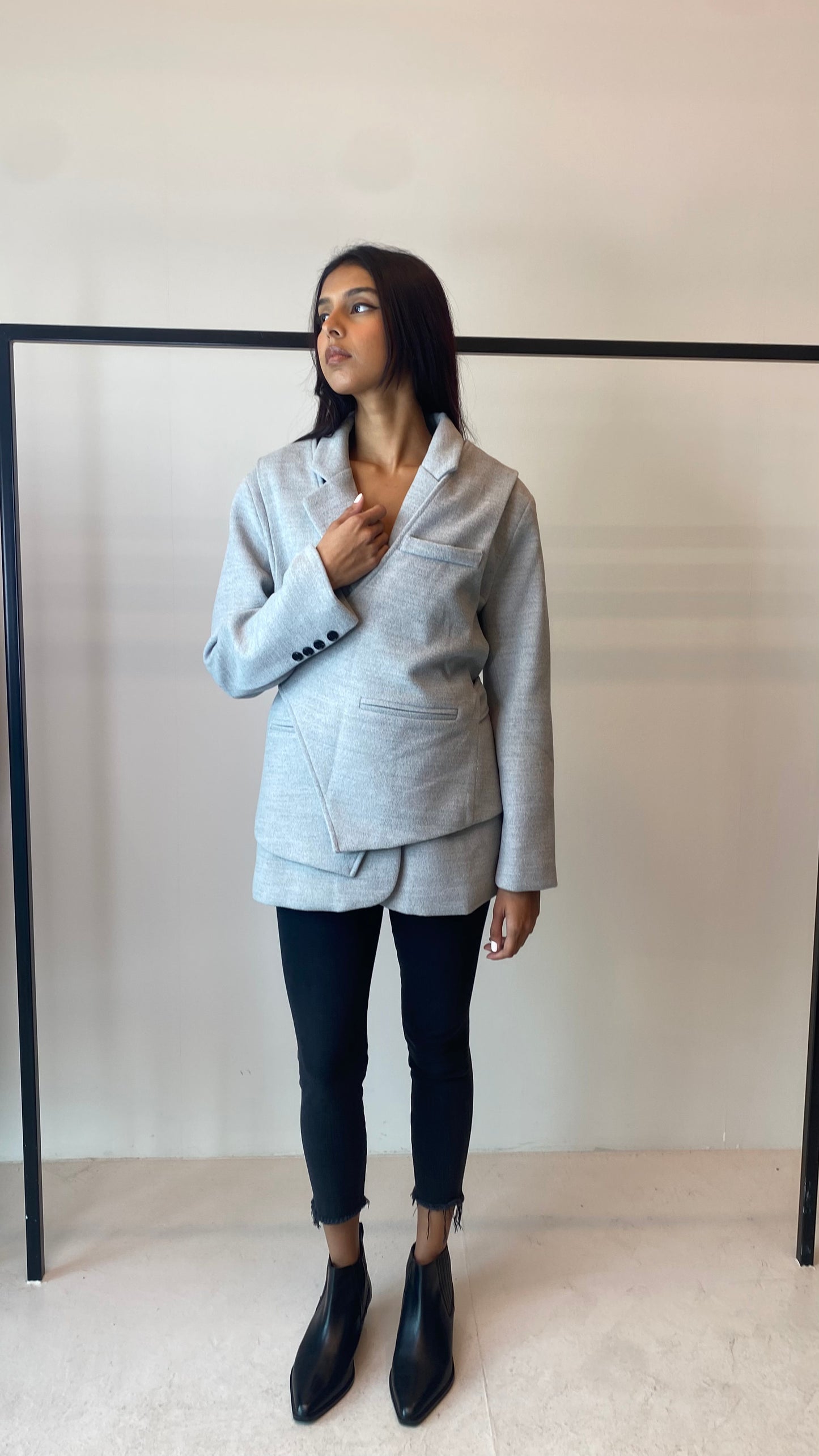 Grey Wool Wrap Blazer