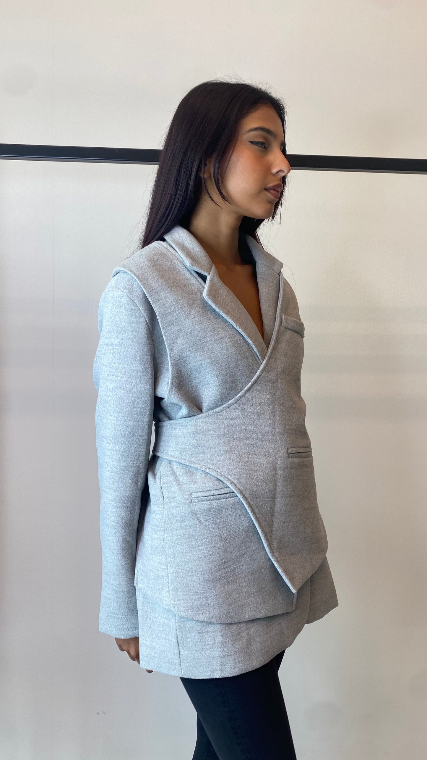 Grey Wool Wrap Blazer